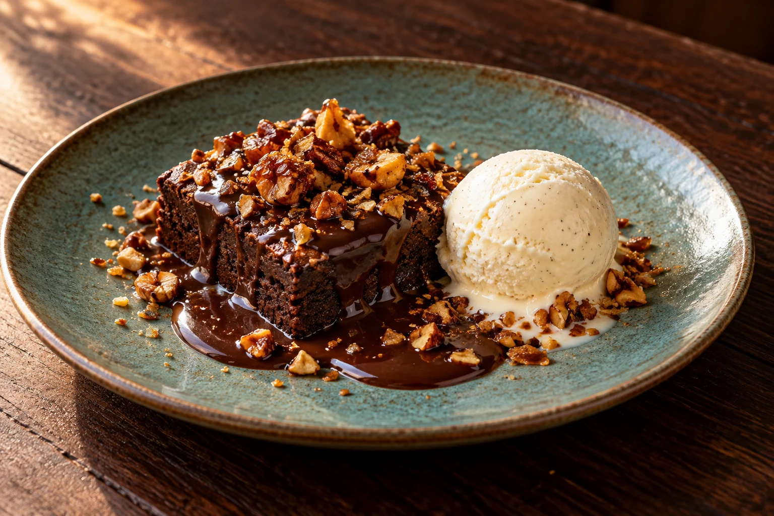 Brownie com praliné de castanhas — imagem criada a partir do cardápio